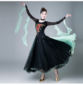 Black with green competition ballroom dance dresses for women girls waltz tango foxtrot smooth dance long gown for female